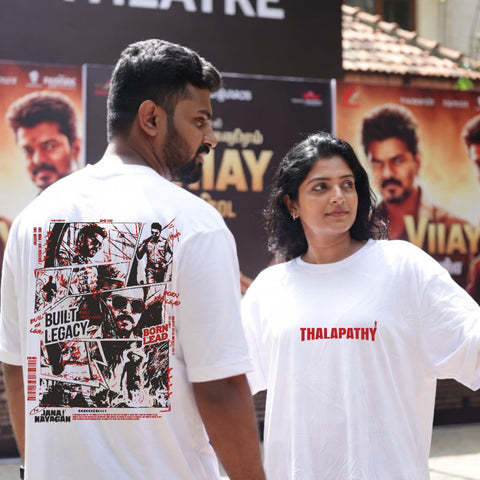 Thalapathy White Oversize  - Jananayagan Vijay Tamil Oversize Tee