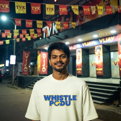 Whistle Podu White -  Thalapathy Vijay  Oversize Tee