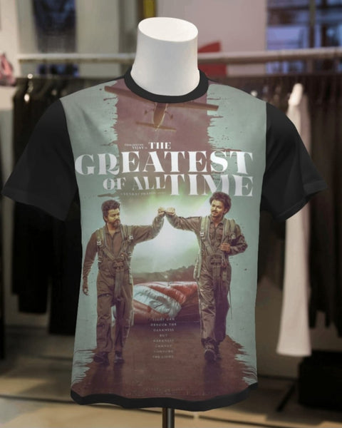 GOAT Thalapathy Vijay - Greatest Of All Time Black Sports Jersey T-shirt