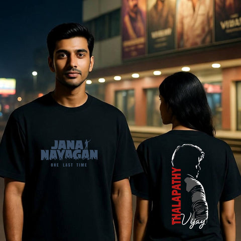 Thalapathy Vijay Side Pose Back Printed  - Jananayagan Tamil Oversize Tee