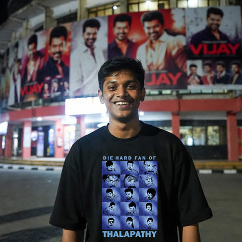 Die Hard Fan Of Thalapathy Front only printed - jananayagan Vijay Tamil Oversize Tee