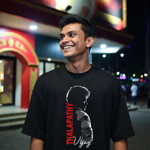 Thalapathy side Pose Front Only Printed - Jananyagan Vijay Tamil Oversize Tee