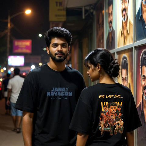 One Last Time Back Printed Vijay  - Jananayagan Vijay Tamil Oversize Tee