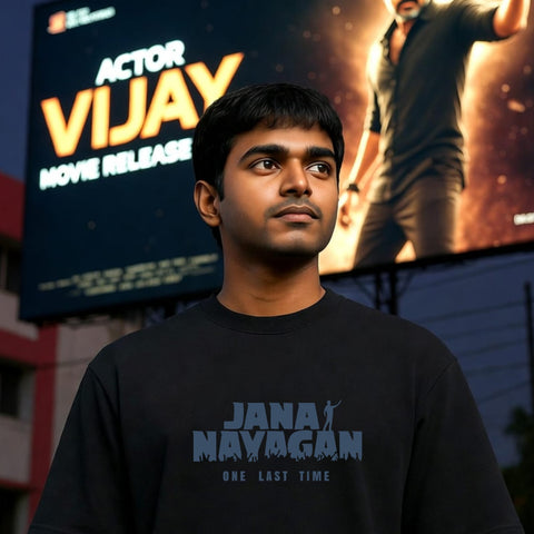 Jananayan english Title  font  front only printed -  Jananayagan Vijay  Oversize Tee