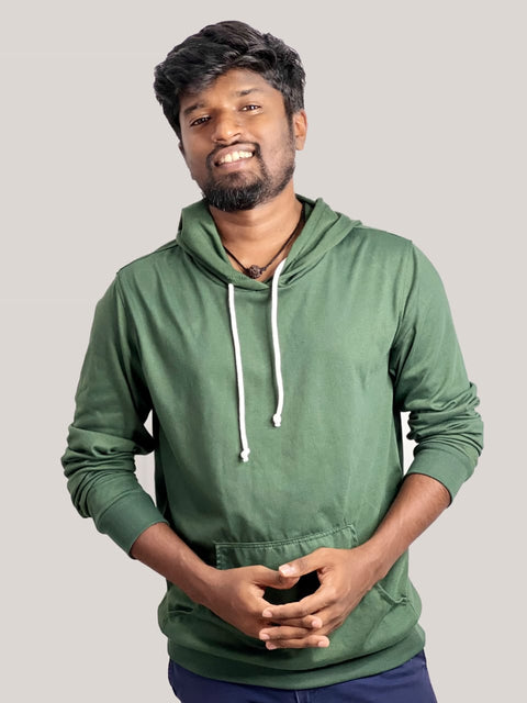 Dark Green Plain Hoodie - TAMILCLOTHING.COM