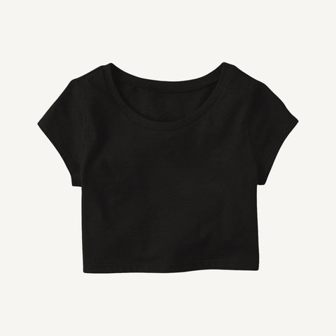 Plain Black   - Crop Top  T-Shirt - TAMILCLOTHING.COM